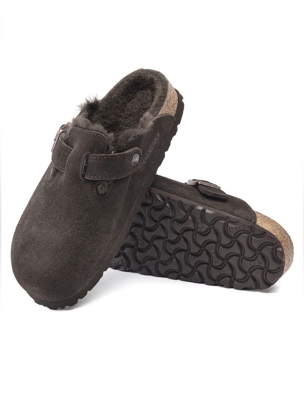 NWOB  Suede Shearling Fur-Lined Slip-On Clog - Dark Brown Suede